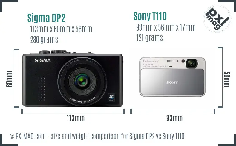 Sigma DP2 vs Sony T110 size comparison