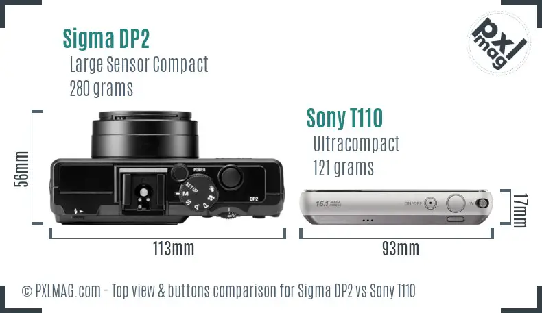 Sigma DP2 vs Sony T110 top view buttons comparison