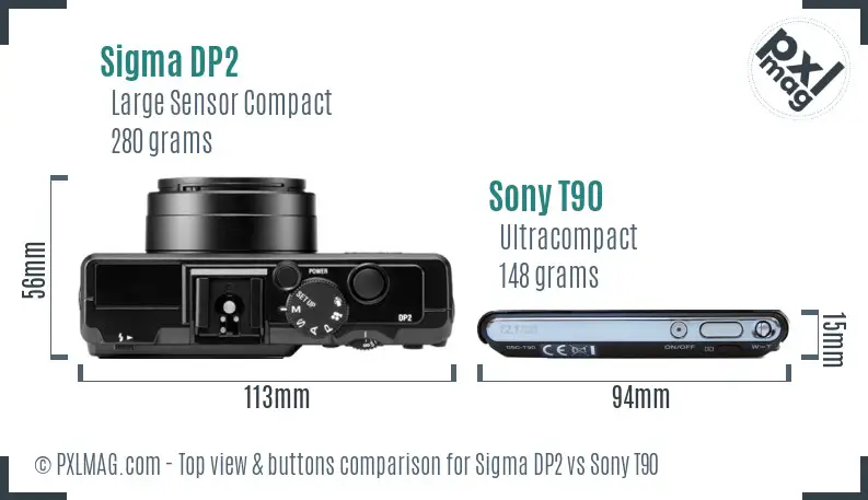 Sigma DP2 vs Sony T90 top view buttons comparison