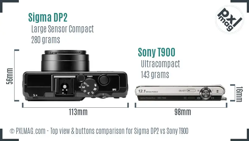 Sigma DP2 vs Sony T900 top view buttons comparison Sigma DP2 vs Sony T900 top view buttons comparison