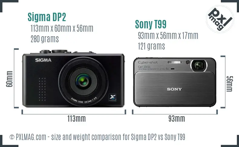 Sigma DP2 vs Sony T99 size comparison