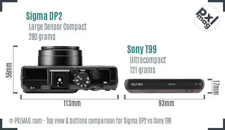 Sigma DP2 vs Sony T99 top view buttons comparison