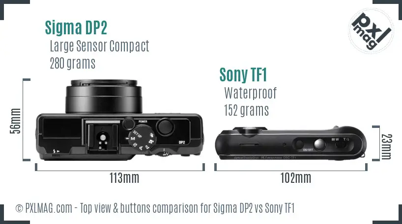 Sigma DP2 vs Sony TF1 top view buttons comparison