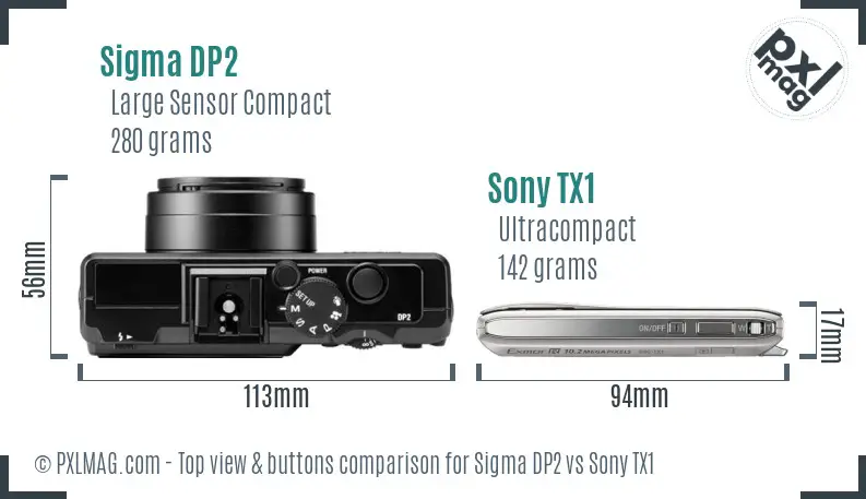 Sigma DP2 vs Sony TX1 top view buttons comparison