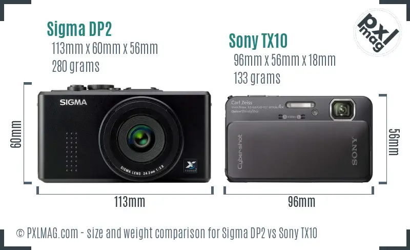 Sigma DP2 vs Sony TX10 size comparison