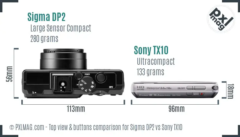 Sigma DP2 vs Sony TX10 top view buttons comparison