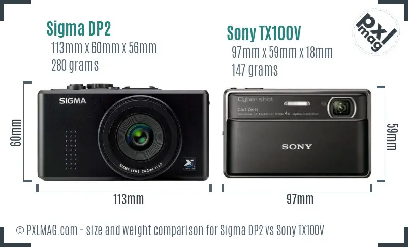 Sigma DP2 vs Sony TX100V size comparison