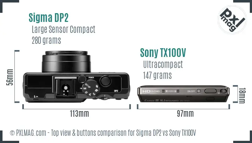 Sigma DP2 vs Sony TX100V top view buttons comparison