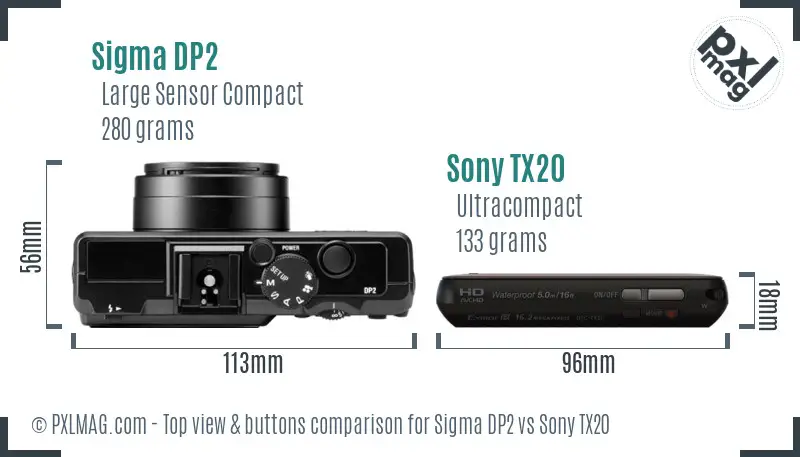 Sigma DP2 vs Sony TX20 top view buttons comparison