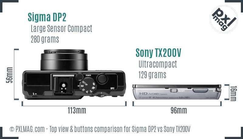 Sigma DP2 vs Sony TX200V top view buttons comparison