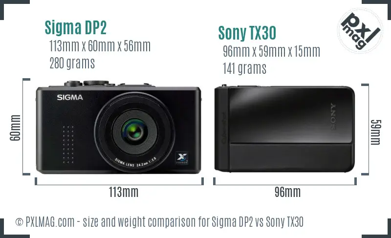 Sigma DP2 vs Sony TX30 size comparison