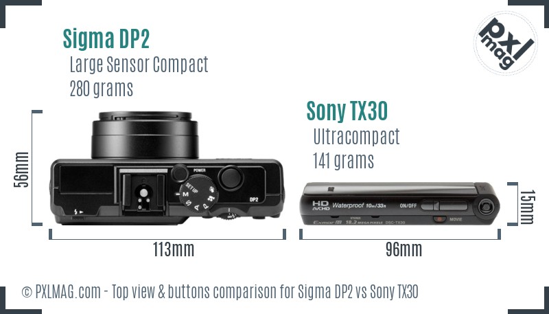 Sigma DP2 vs Sony TX30 top view buttons comparison