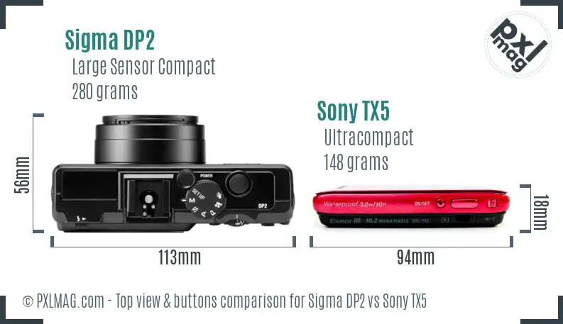 Sigma DP2 vs Sony TX5 top view buttons comparison