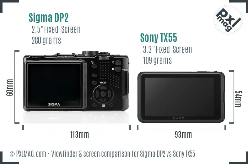 Sigma DP2 vs Sony TX55 Screen and Viewfinder comparison
