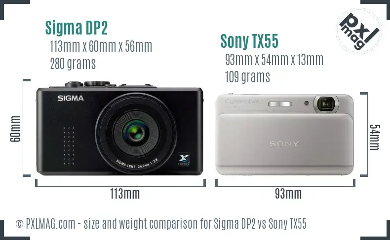Sigma DP2 vs Sony TX55 size comparison