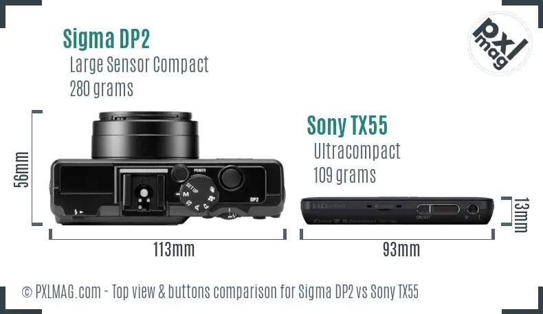 Sigma DP2 vs Sony TX55 top view buttons comparison