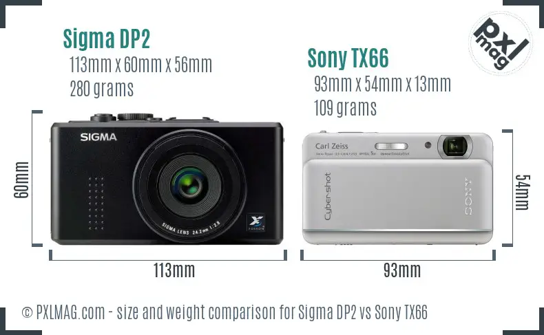 Sigma DP2 vs Sony TX66 size comparison