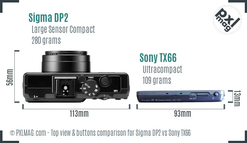 Sigma DP2 vs Sony TX66 top view buttons comparison