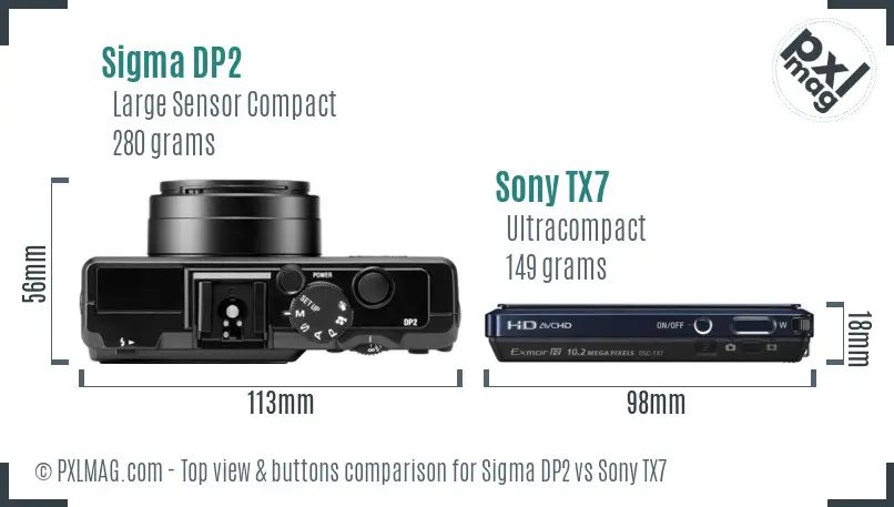 Sigma DP2 vs Sony TX7 top view buttons comparison