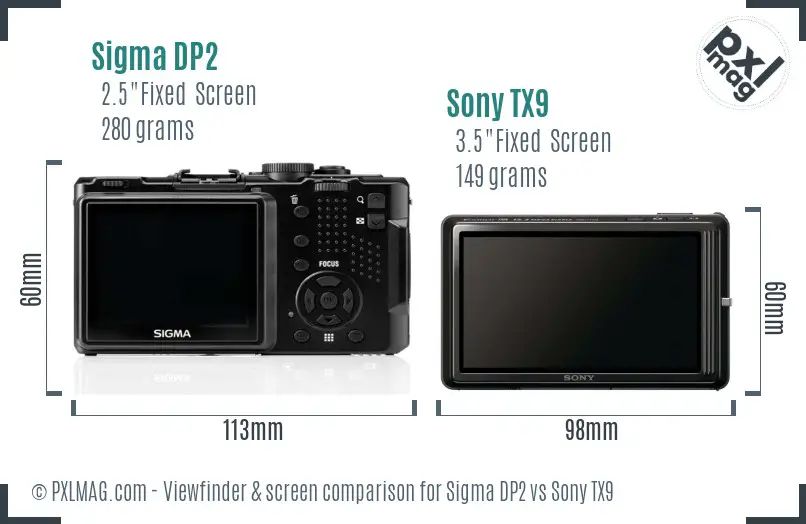 Sigma DP2 vs Sony TX9 Screen and Viewfinder comparison