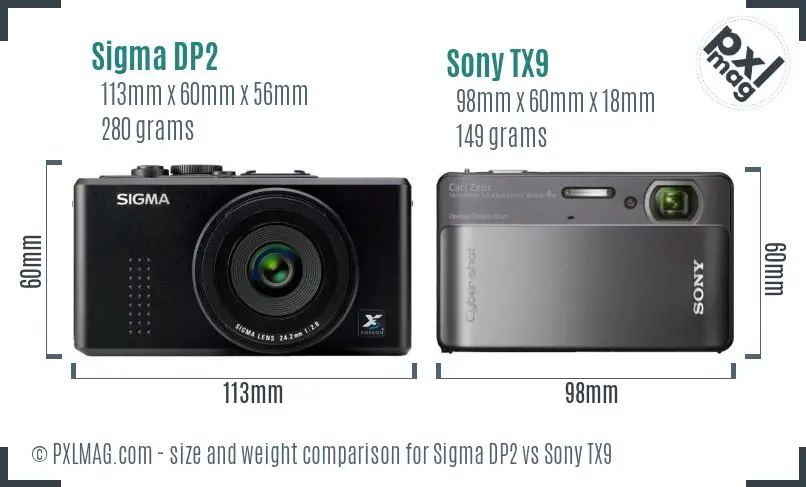 Sigma DP2 vs Sony TX9 size comparison