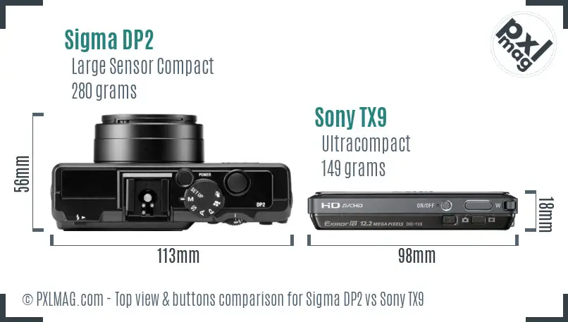 Sigma DP2 vs Sony TX9 top view buttons comparison
