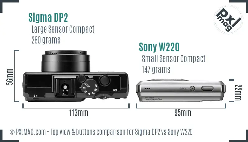 Sigma DP2 vs Sony W220 top view buttons comparison