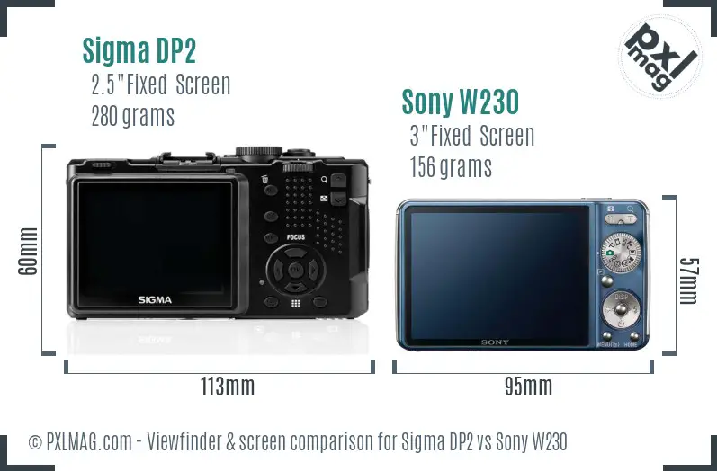 Sigma DP2 vs Sony W230 Screen and Viewfinder comparison