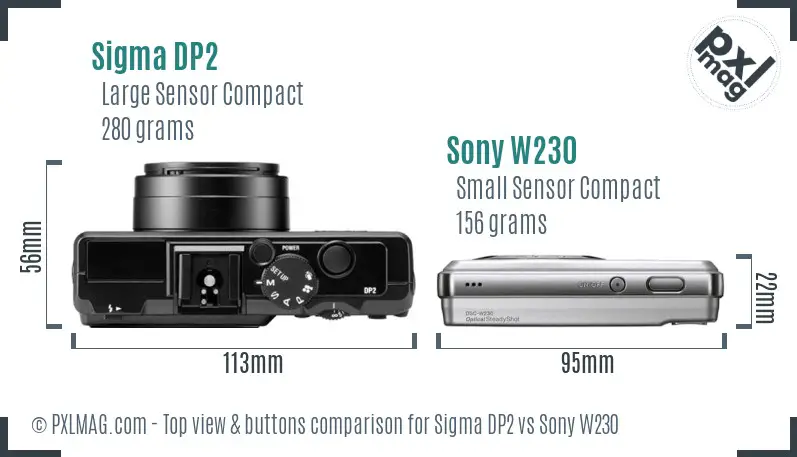 Sigma DP2 vs Sony W230 top view buttons comparison