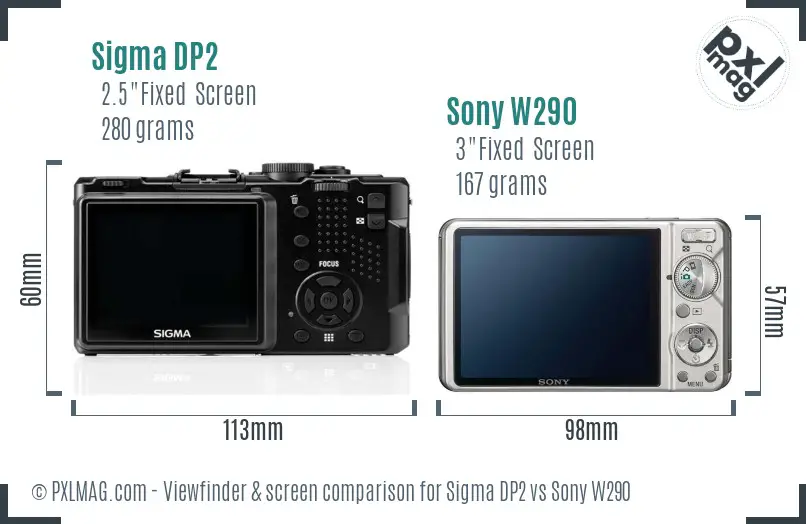 Sigma DP2 vs Sony W290 Screen and Viewfinder comparison
