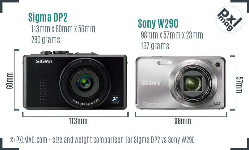 Sigma DP2 vs Sony W290 size comparison