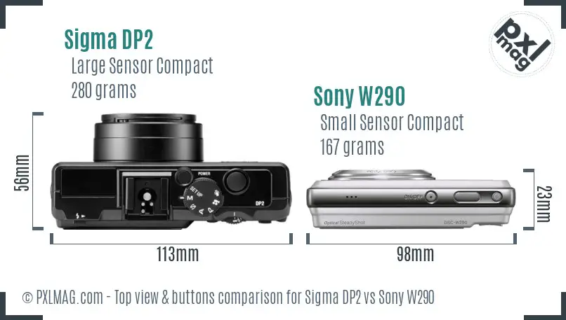 Sigma DP2 vs Sony W290 top view buttons comparison