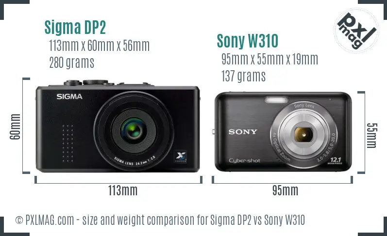 Sigma DP2 vs Sony W310 size comparison