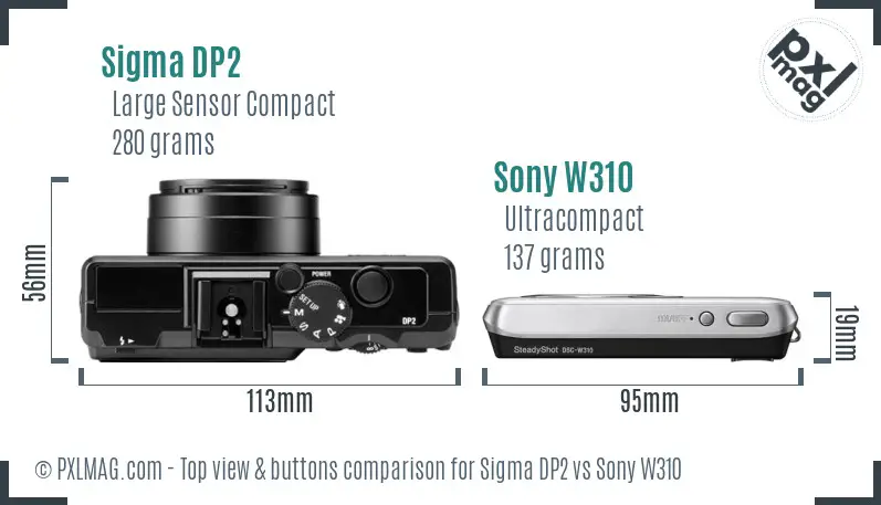 Sigma DP2 vs Sony W310 top view buttons comparison