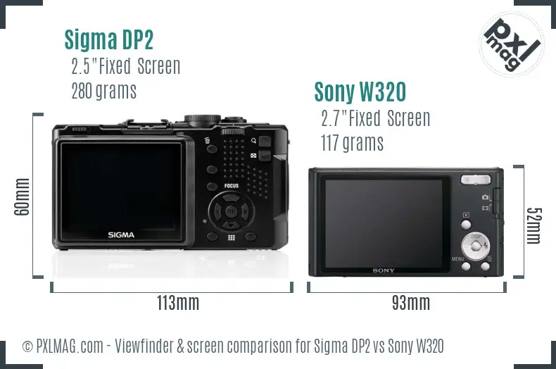 Sigma DP2 vs Sony W320 Screen and Viewfinder comparison