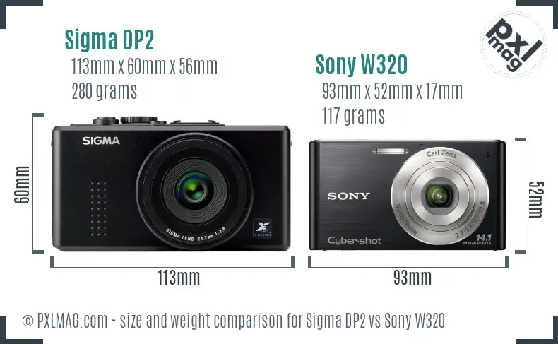Sigma DP2 vs Sony W320 size comparison