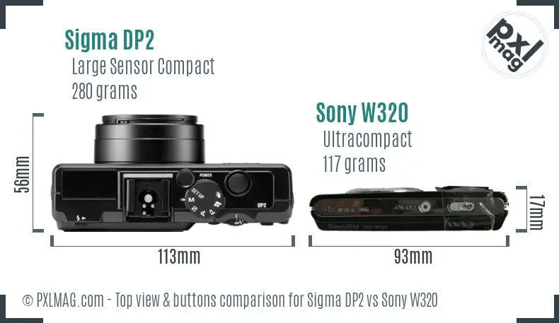 Sigma DP2 vs Sony W320 top view buttons comparison