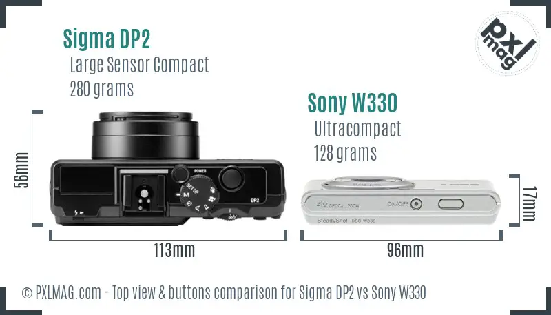 Sigma DP2 vs Sony W330 top view buttons comparison