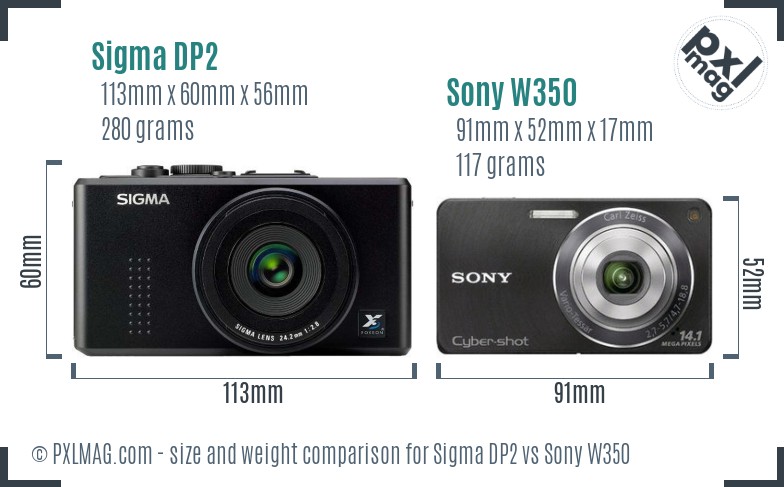 Sigma DP2 vs Sony W350 size comparison