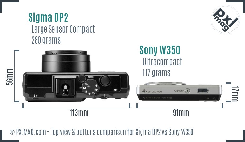 Sigma DP2 vs Sony W350 top view buttons comparison