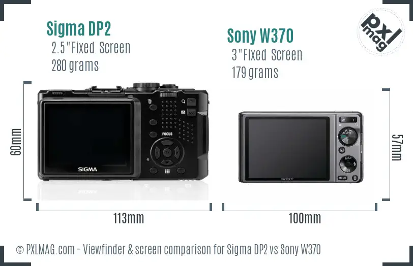 Sigma DP2 vs Sony W370 Screen and Viewfinder comparison