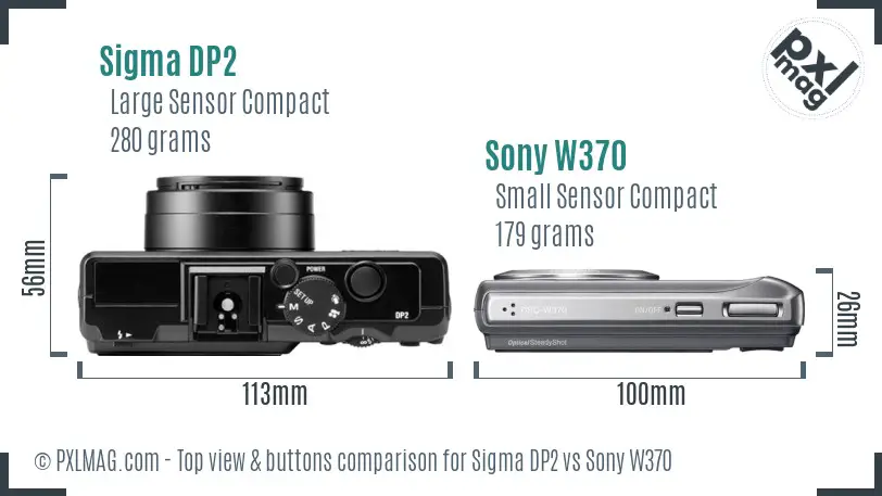 Sigma DP2 vs Sony W370 top view buttons comparison