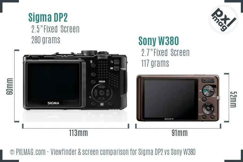 Sigma DP2 vs Sony W380 Screen and Viewfinder comparison