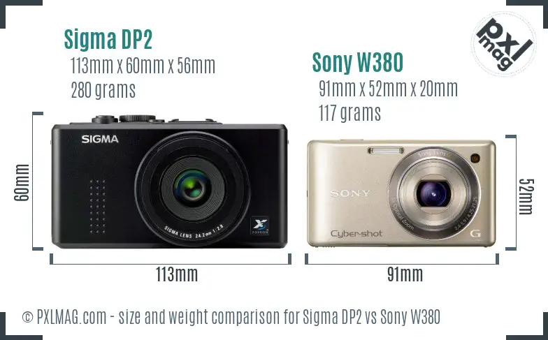 Sigma DP2 vs Sony W380 size comparison