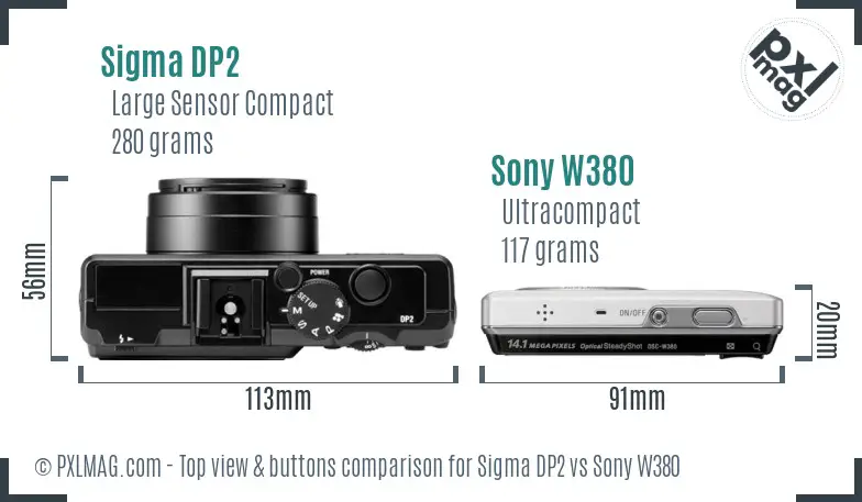 Sigma DP2 vs Sony W380 top view buttons comparison