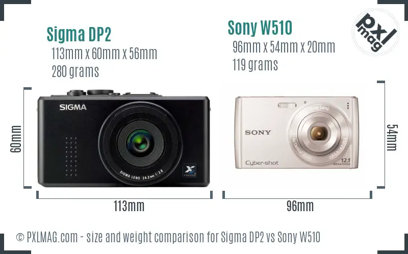 Sigma DP2 vs Sony W510 size comparison