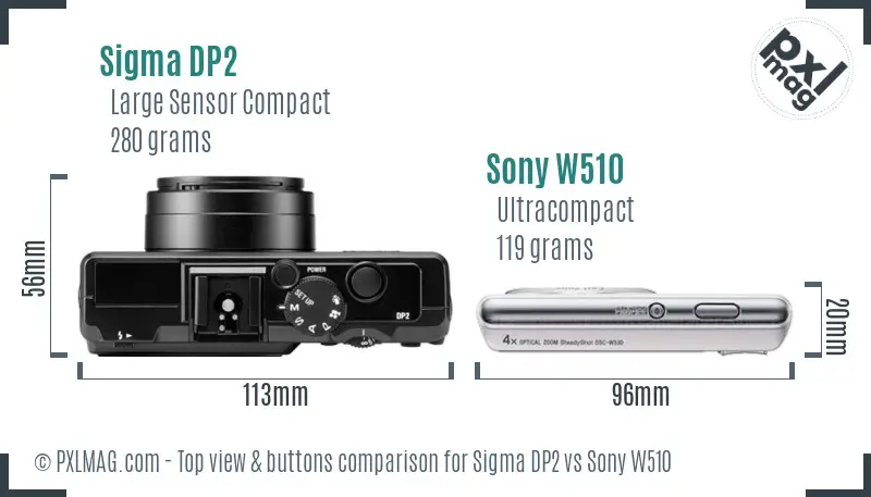 Sigma DP2 vs Sony W510 top view buttons comparison