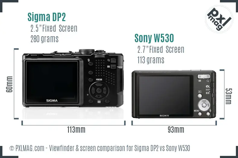 Sigma DP2 vs Sony W530 Screen and Viewfinder comparison