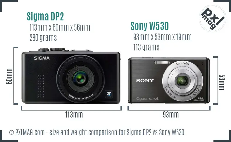 Sigma DP2 vs Sony W530 size comparison