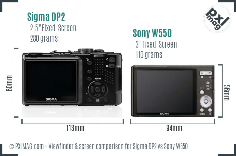 Sigma DP2 vs Sony W550 Screen and Viewfinder comparison